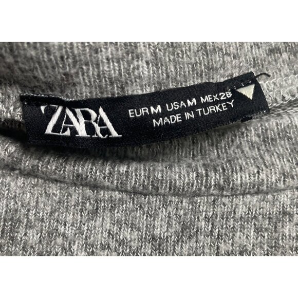 Zara Women's Medium M Med Gray Knit Sweater Long Sleeve Cropped Elastic Waist - Picture 4 of 15